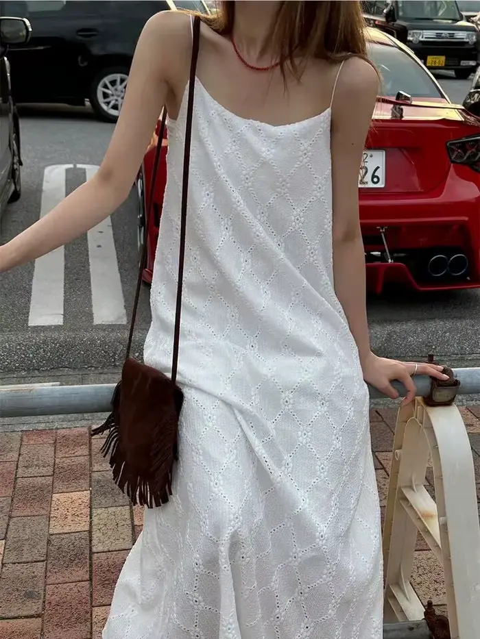 Robe longue élégante et décontractée, nouvelle collection été 2026, style français, douce, à bretell