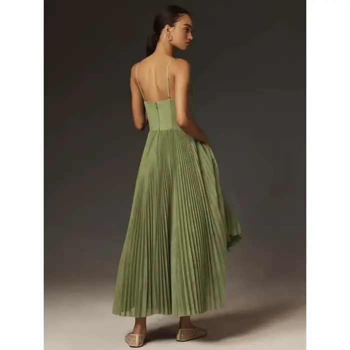 Robe de soirée sexy KIDCRKJ élégante plissée grande jupe évasée taille haute à bretelles longue tendance chic pour fête cocktail