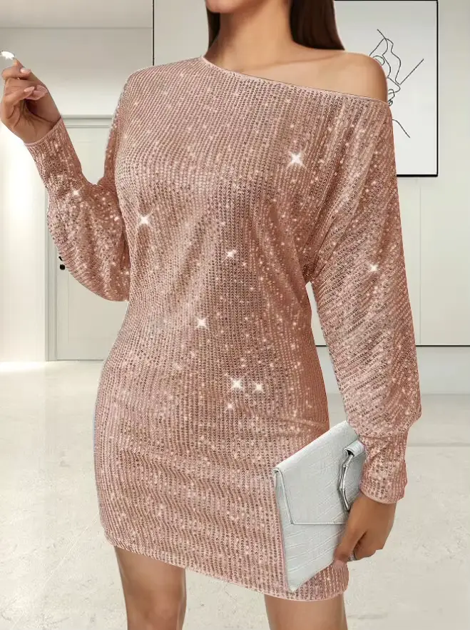 Paillettes confortable à manches longues Mini robe femmes Sexy fête élégante mode Hotsweet vêtements
