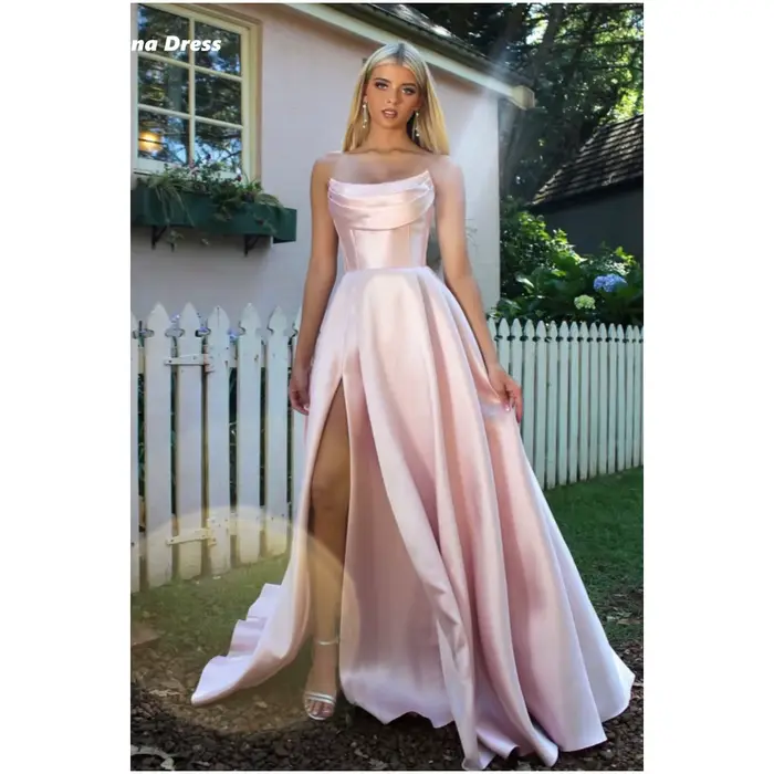 Lena rose Robe De Cocktail Femme Satin tissu robes élégantes sur mesure Cocktail Robe De soirée lign