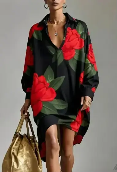 Robe chemise à motif floral élégante pour femme