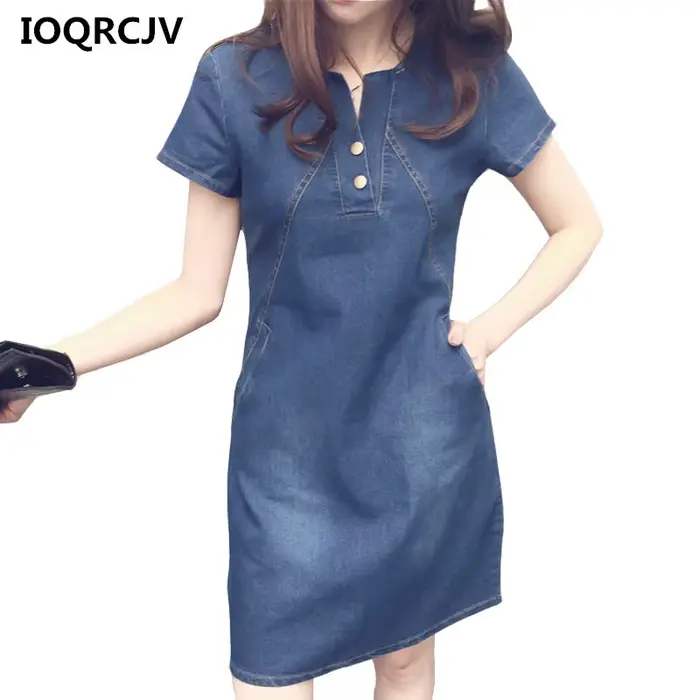 Robe en jean décontractée avec poche à boutons pour femmes