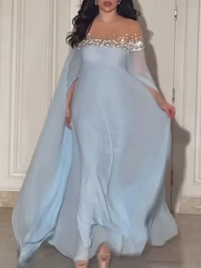 Abaya-Robe de Soirée en Mousseline de Soie pour Femme