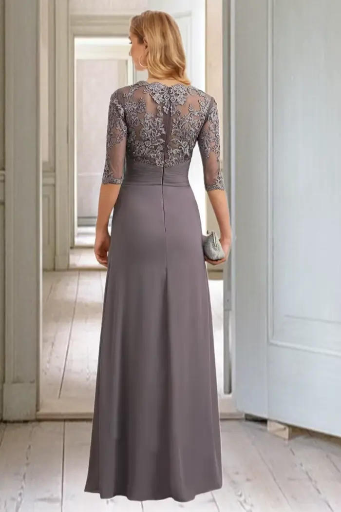 Robe mère de la mariée moderne en mousseline de soie avec appliques en dentelle pour mariage et cérémonies formelles