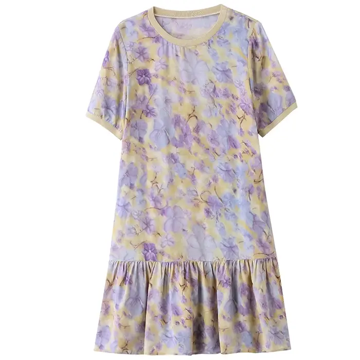 Robe de mode pour femme en soie véritable 100% naturelle coupe sirène à fleurs et volants pour été 2026