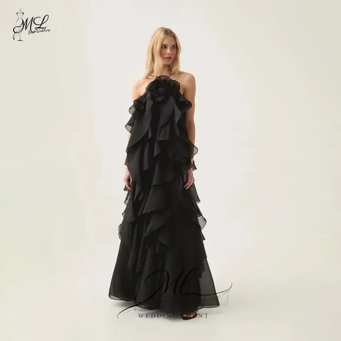 Robe de soirée vintage ML à volants superposés, col halter, motif floral, robe de fête de luxe, robe