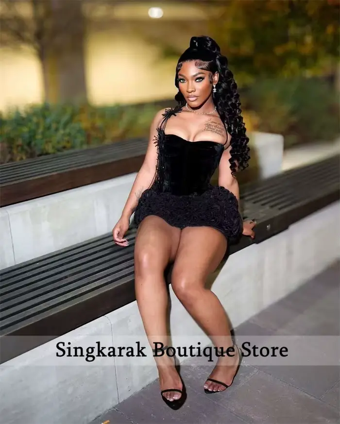 Robe de bal courte noire exquise corset volants soirée bal anniversaire retour élégante femmes