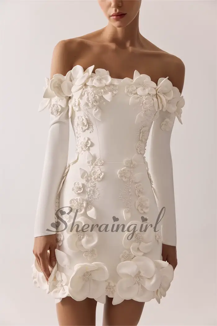 Robe Cocktail Mini Charmante avec Fleurs 3D, Paillettes et Perles pour Femmes Occasions Spéciales Robes de Bal de Promo Robes de Remise de Diplôme Personnalisées