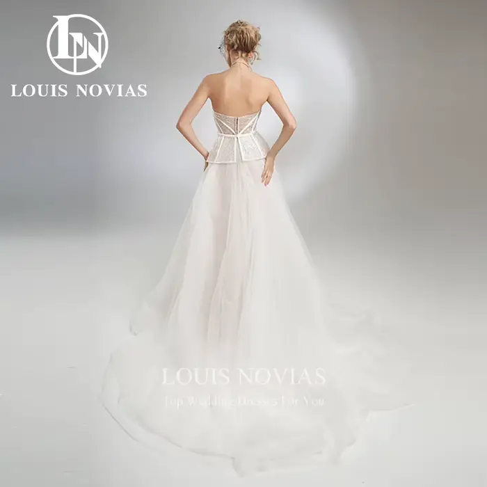 Robe de mariée trapèze, torsadée, élégante, sexy, perlée, pailletée