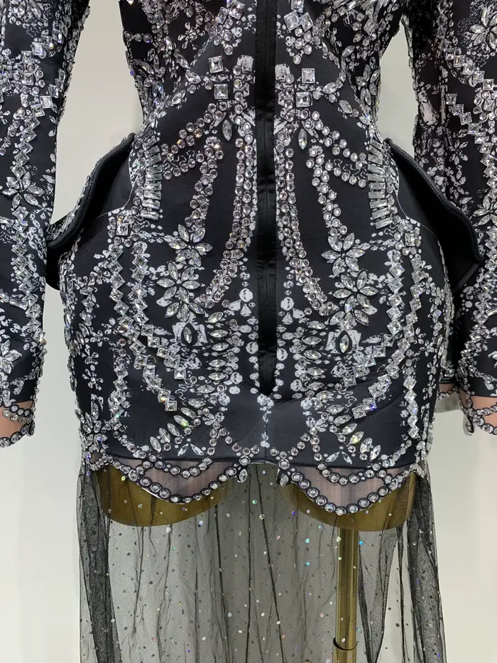 Haute qualité luxe discothèque soirée robes d'anniversaire scène effectuer tenue brillant strass femmes élégant fête robe Sexy