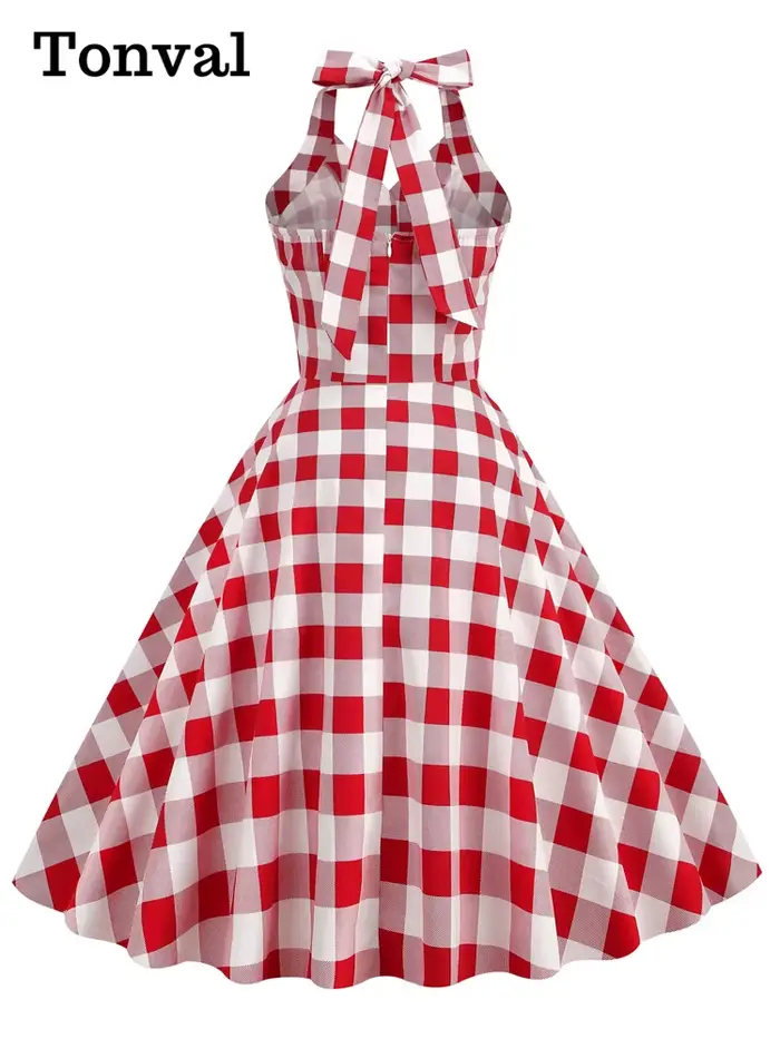 Tonval Gingham-Robe Vintage Rockabilly à Carreaux pour Femme