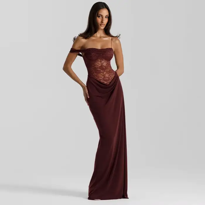 Nouvelle Robe Longue de Soirée Sexy Marron pour Femme