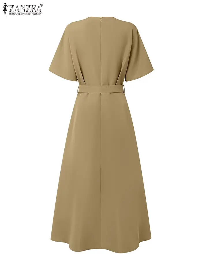 Robe élégante ZANZEA en polyester avec manches chauve-souris pour femmes, style européen, coupe régulière, longueur cheville, printemps/automne, occassions spéciales et quotidienne