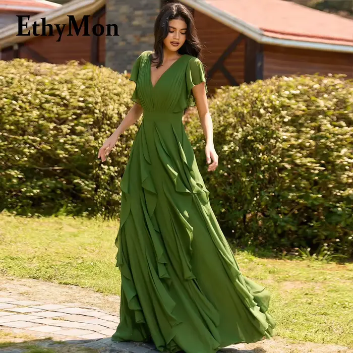 Ethymon robes élégantes en mousseline De soie pour mère De mariée volants manches courtes plissé Vestido Para Madre De La Novia personnalisé