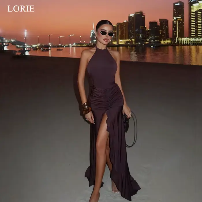 Robes de soirée sexy LORIE, dos nu, sans manches, plissées, à fente haute, à volants, pour femme, ét
