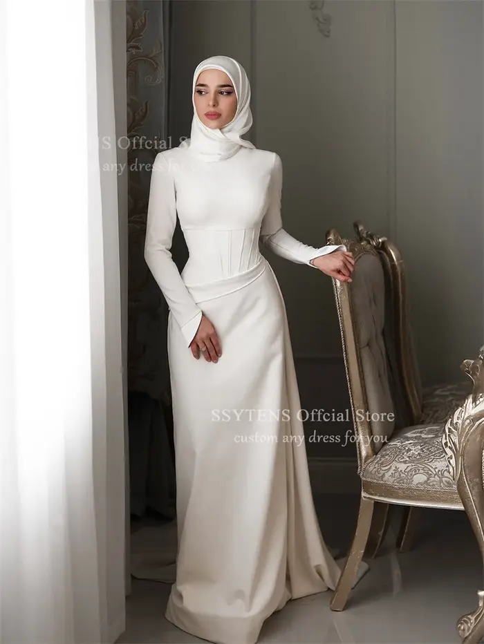 Robe de mariée musulmane SSYTENS sirène/trompette col montant voile personnalisable pour cérémonie de mariage et occasions spéciales