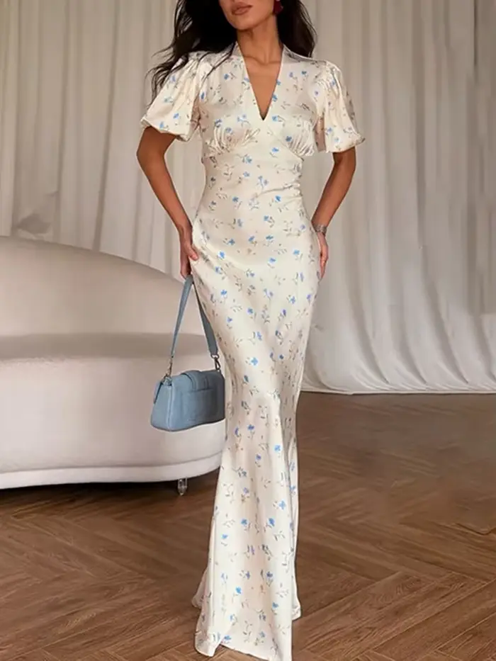 Robe longue élégante à imprimé floral pour femmes