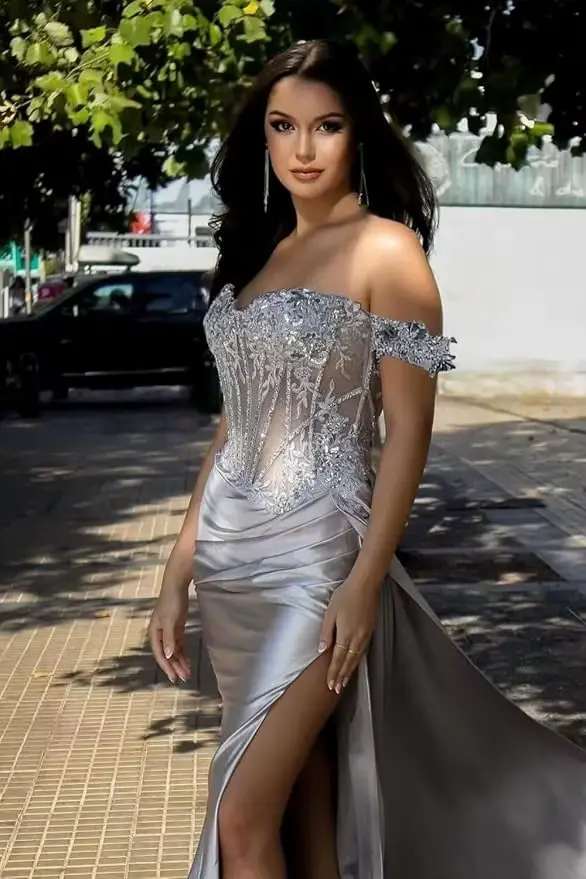 Robe de bal sirène vert sauge en dentelle perlée avec corset pour soirées formelles et bals occasions spéciales