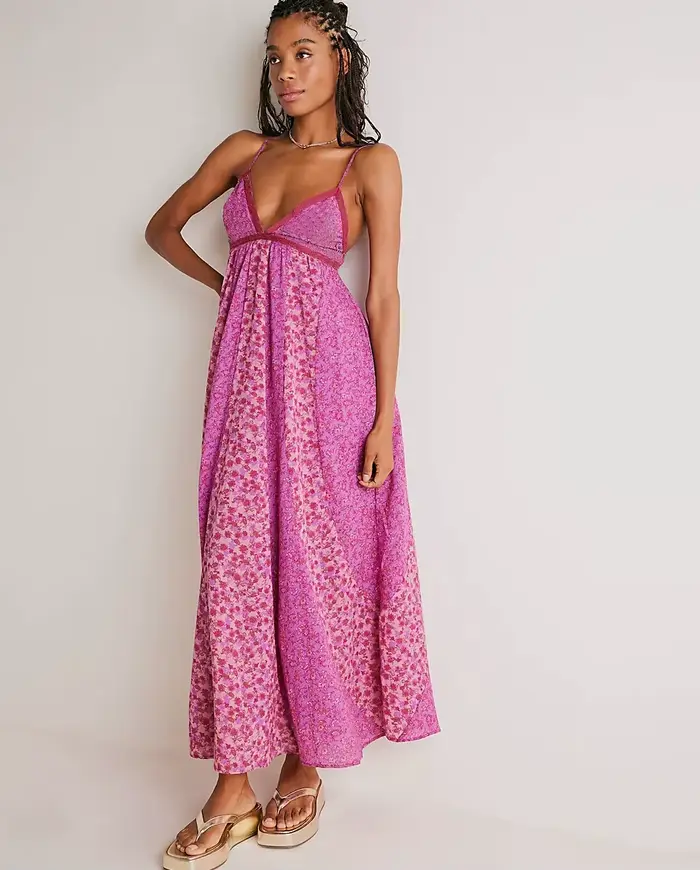 Robe en mousseline de soie fine et douce pour femme, imprimé floral, longue sangle, style boho, vête