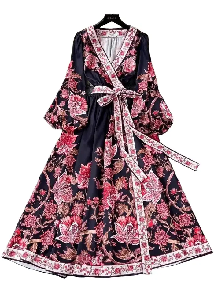 Robe longue à imprimé fleuri pour femmes musulmanes