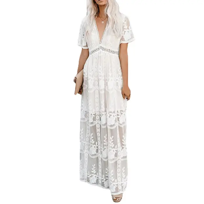Robe longue en dentelle pour femmes