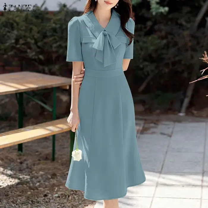Robe Sirène Élégante ZANZEA en Polyester pour Femmes, Taille Empire, Style Sirène, Couleurs Abricot, Bleu, Rose, Occasions Spéciales
