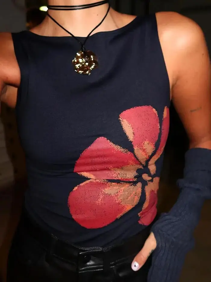 Débardeur court imprimé floral pour femmes