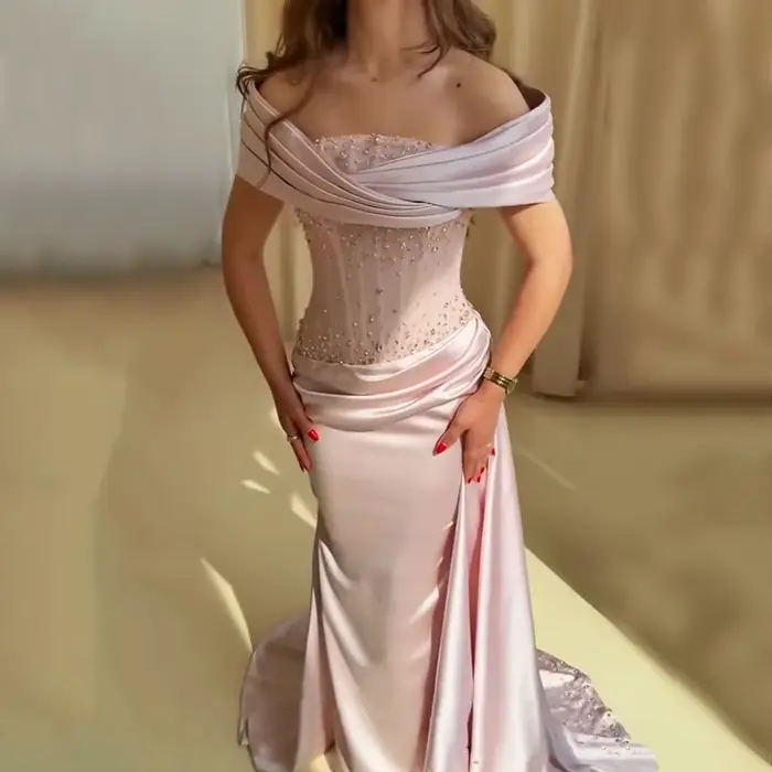 Robes de soirée formelles personnalisées à épaules dénudées croisées