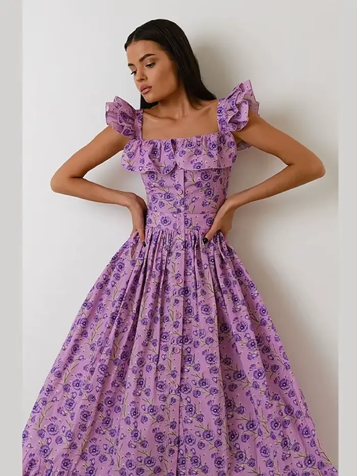 Robe longue Chic imprimée à volants pour femmes