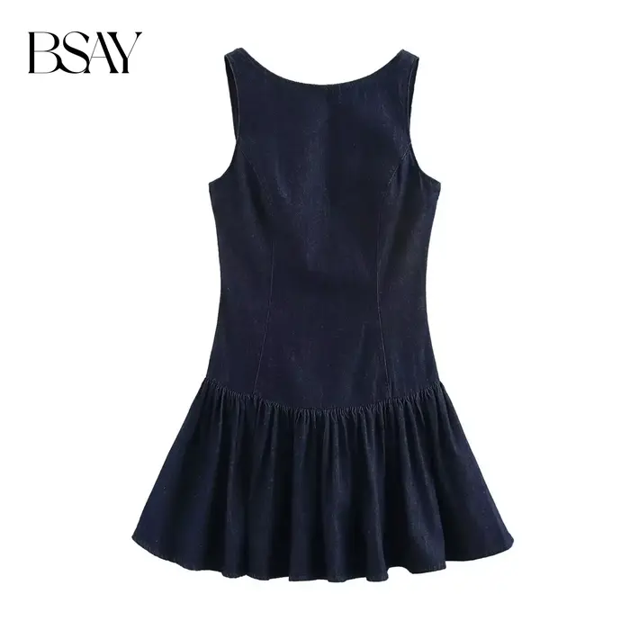 BSAY robe en jean pour femmes mode automne hiver couches décoratives dos nu Mini robes français Chic femme vêtements de soirée