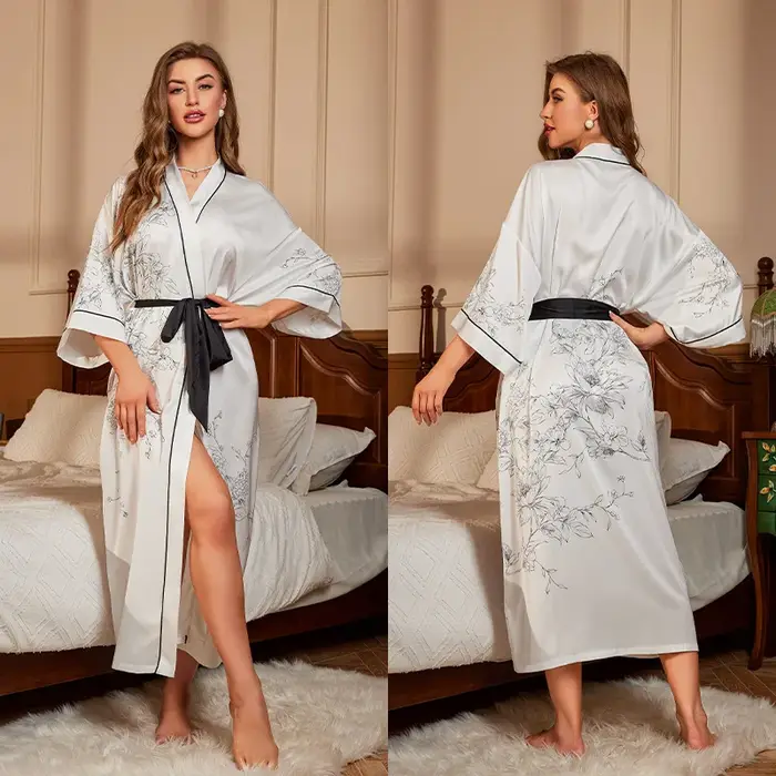 Peignoir kimono à manches mi-longues de style japonais pour femmes
