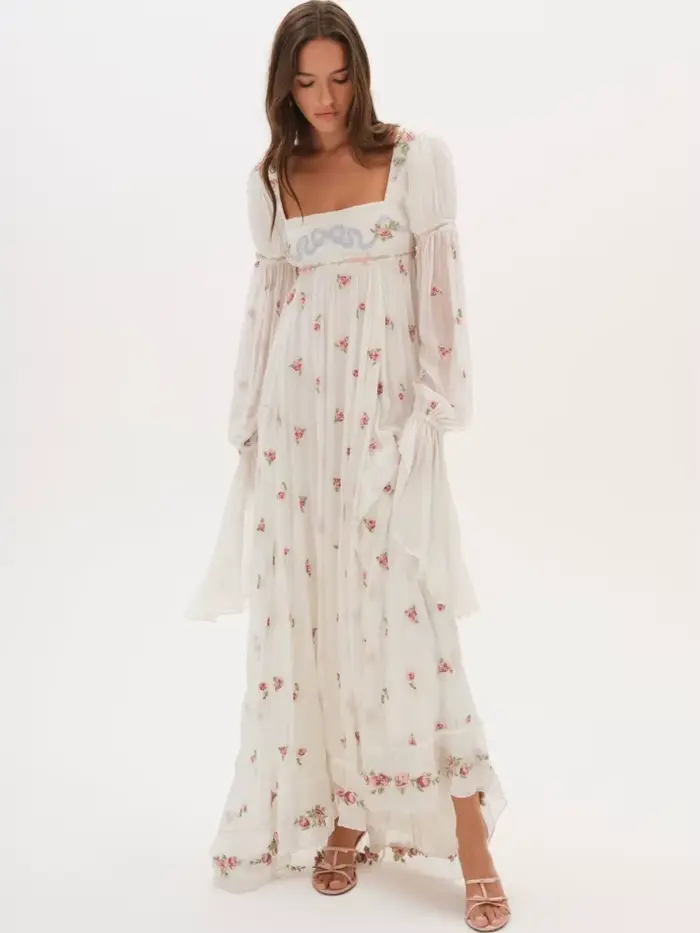 Robe longue florale Cottagecore pour femme