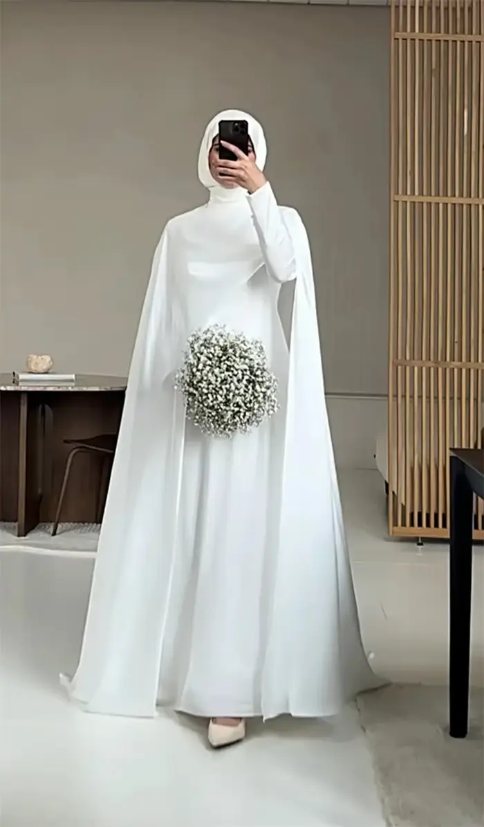 QICHE robes de mariée musulmanes blanches modestes avec Cape robe