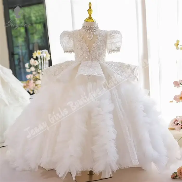 Robe de soirée de mariage à fleurs blanches pour filles
