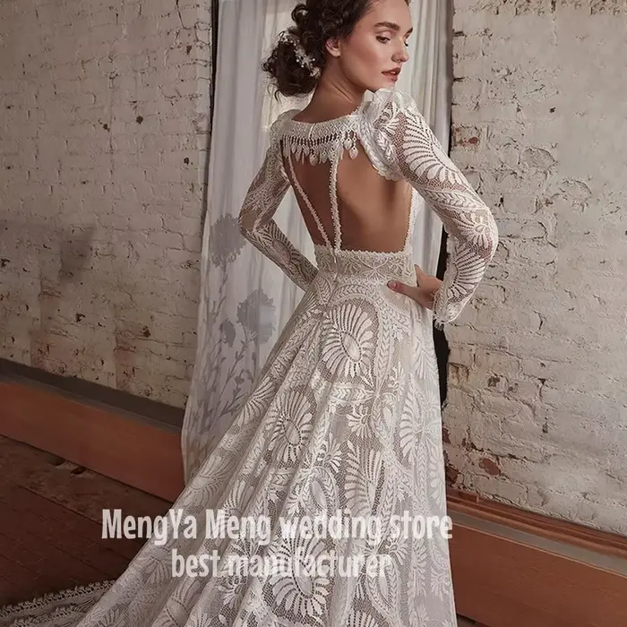 Robe de mariée bohème style boho sexy avec manches longues détachables ligne A col en V dentelle dos nu bretelles spaghetti personnalisée pour femmes occasions spéciales