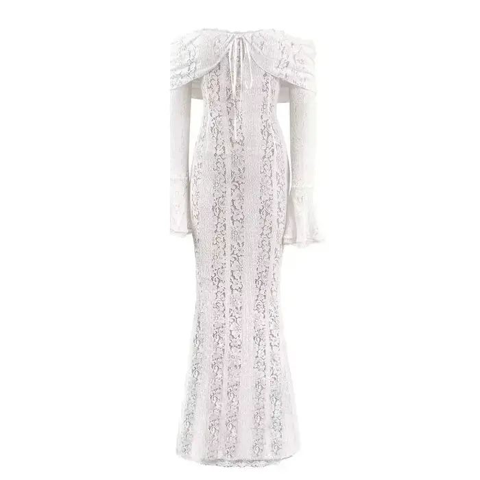 Robe de Soirée Épaules Dénudées Dentelle Rouge Élégante pour Mariage Bal Gala Femme Occasions Spéciales