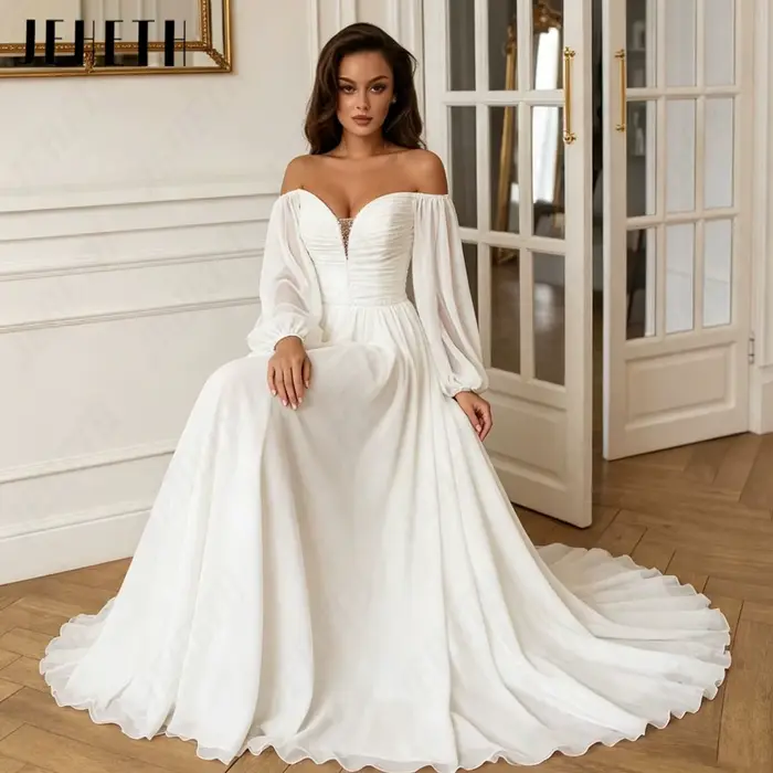 Robe de Mariée A-Line Mousseline JEHETH Personnalisable