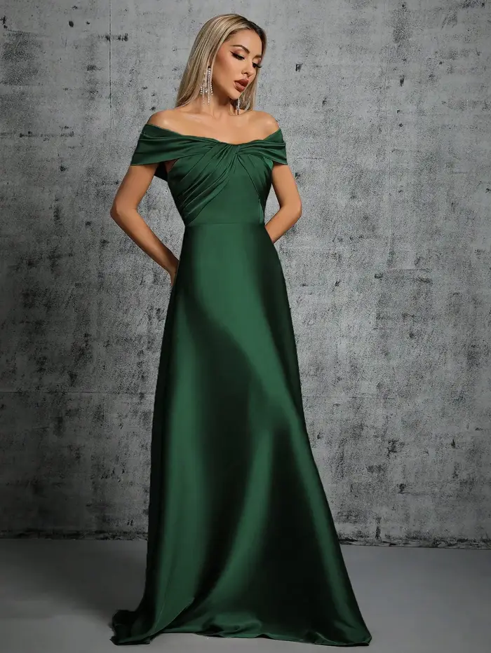 Mgiacy ligne cou irrégulière croix plissée robe en satin