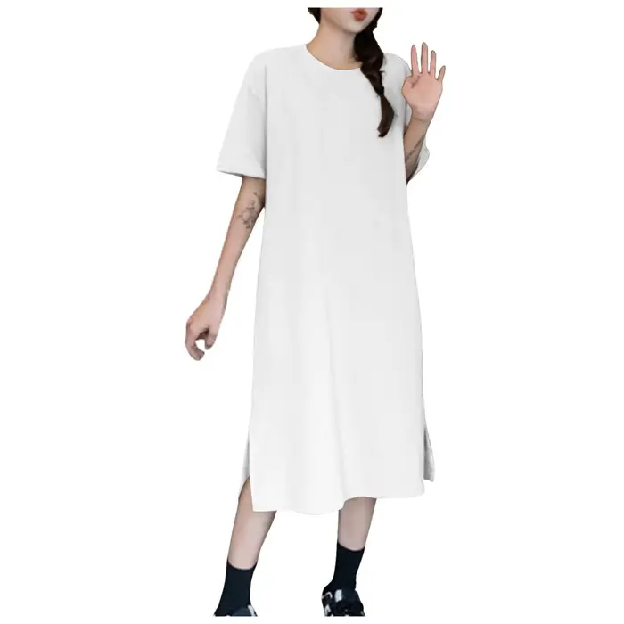 Robe mi-longue décontractée à manches courtes pour femmes