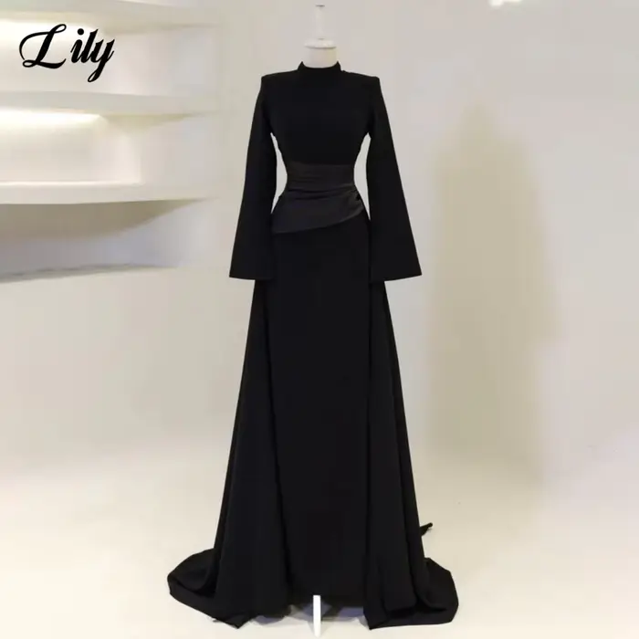 Lily bordeaux robes de bal élégantes col haut manches longues