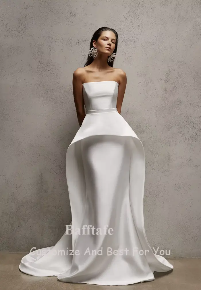 Bafftafe personnalisé doux Satin robes de mariée sirène arabe longues