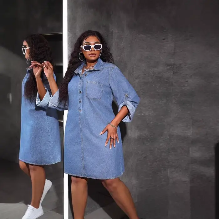 Robe mi-longue en jean pour femme, style Y2K streetwear, col rabattu, manches longues, élégante, vintage, pour soirée et travail, été 2026