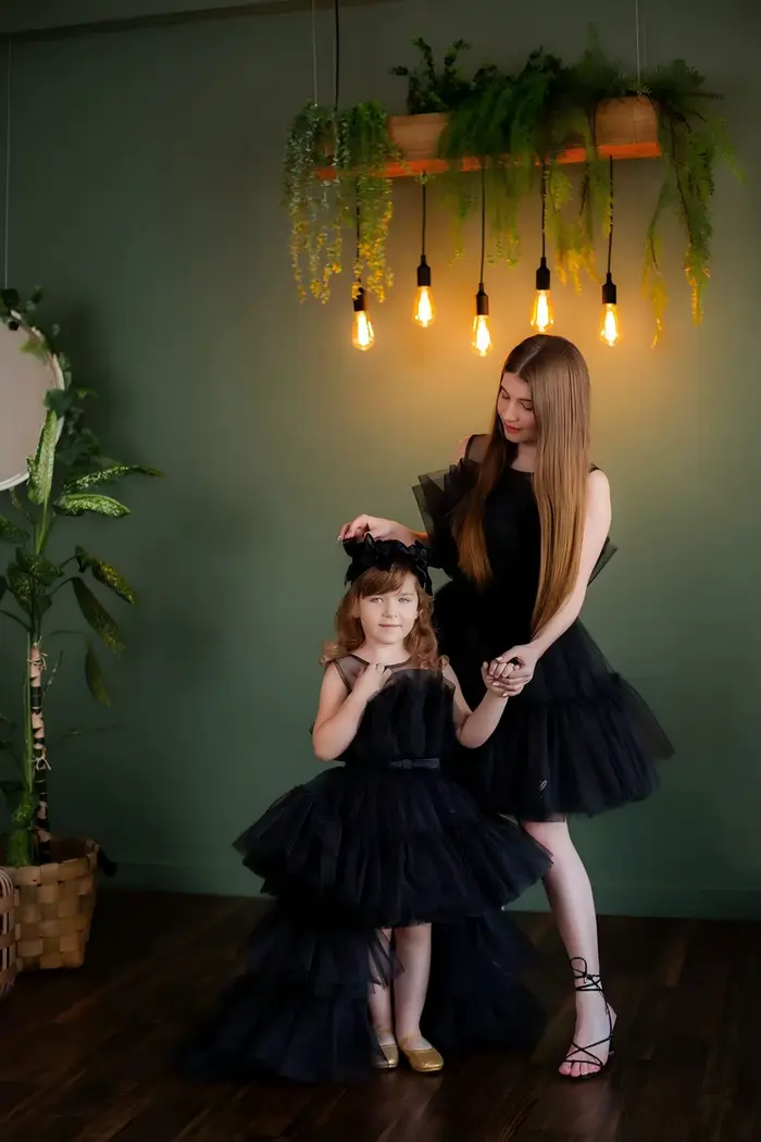 Robes Tutu Noires Haute Couture pour Mère et Fille