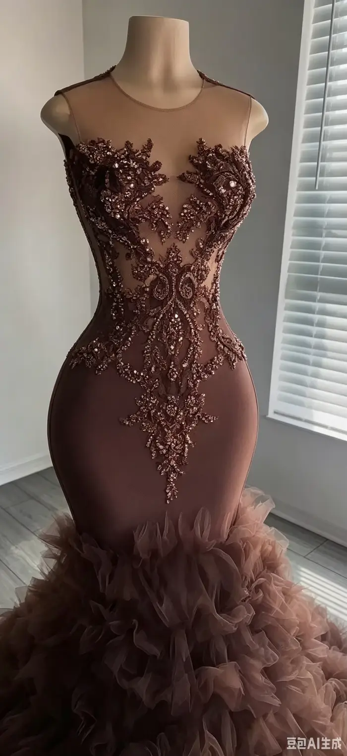 Robe de bal perlée marron luxe fille sirène diamants volants bouton fête de mariage anniversaire remise des diplômes soirée officielle