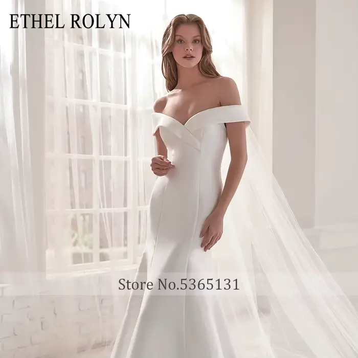 ETHEL ROLYN robe de mariée sirène chic froncé hors de l'épaule Satin