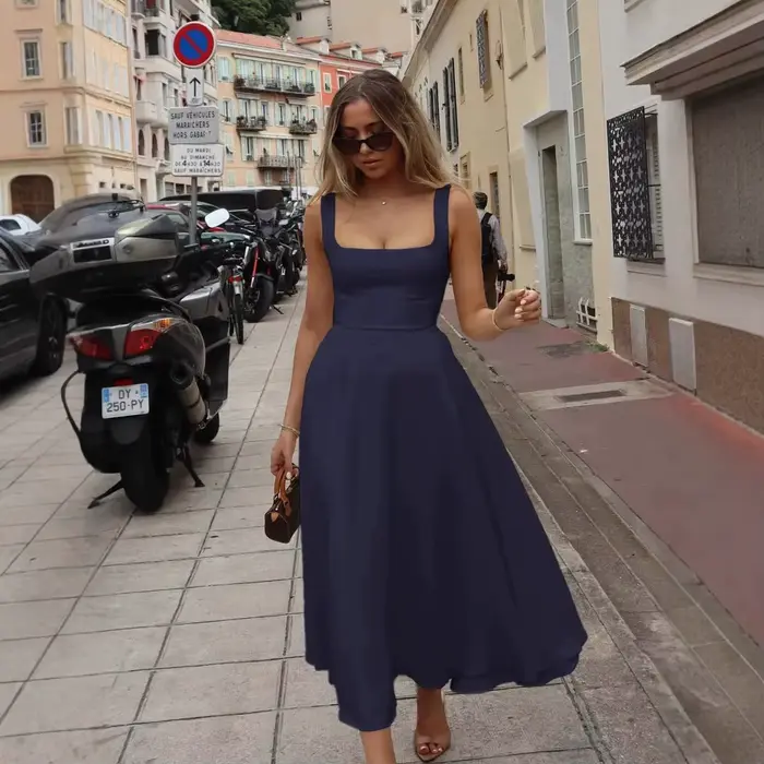 Robe longue d'été unie pour femme