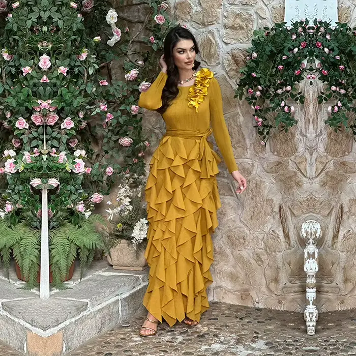 Robe plissée PY 2025 avec volants en cascade pour femmes senior élégante décontractée printemps été occassions spéciales