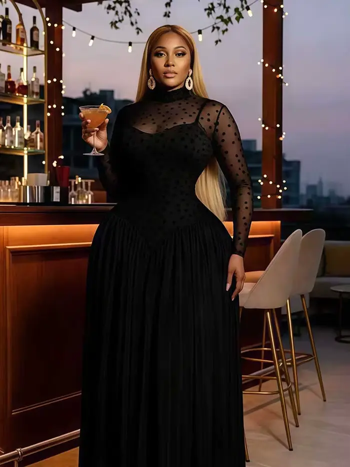 Robe élégante à manches longues pour femmes, coupe trapèze extensible, idéale pour les événements formels et les soirées printemps été