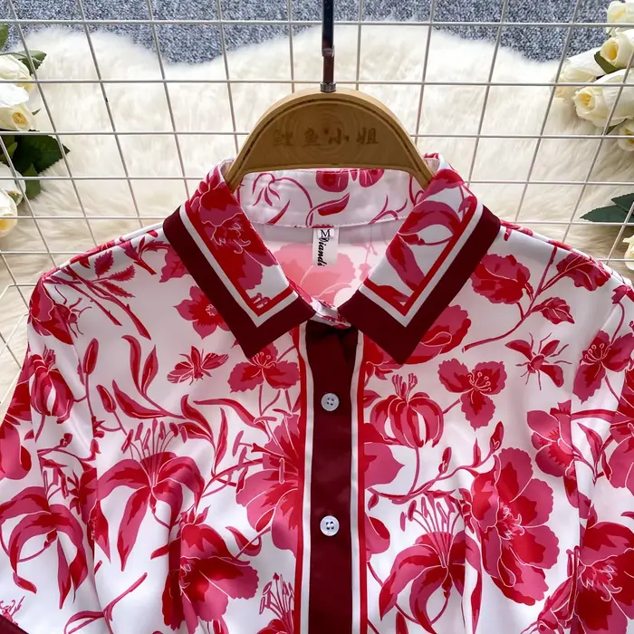 Robe d'été chic européenne pour femmes, imprimé, col rabattu, manches courtes, robe trapèze à lacets, occassions spéciales et quotidiennes
