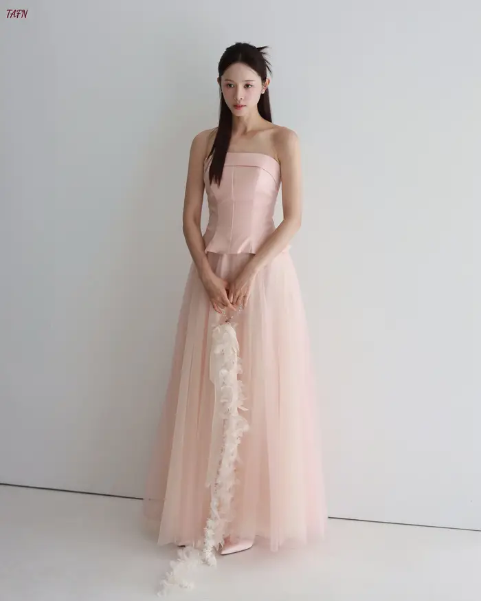 Robe de soirée élégante en tulle rose coréen TAFN